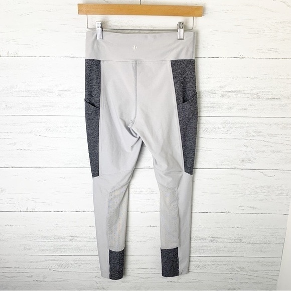 Lululemon 7/8 Leggings Grey Heathered Black High Rise Pockets Mesh - Picture 2 of 8